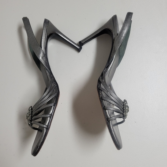 Yves Saint Laurent Grey Silver Heels with Crystal Embellishments. - Picture 5 of 16